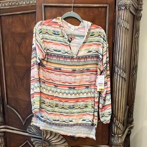 Karen Kane Pink and Green Graphic Long Sleeve Tunic